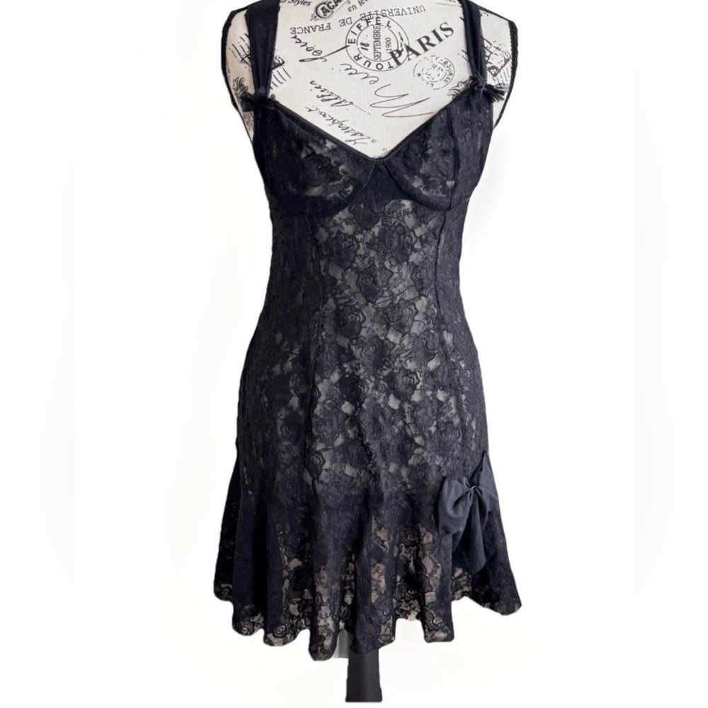 vintage 90s y2k style inner secrets black lace bow slip lingerie goth small